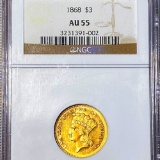 1868 $3 Gold Piece NGC - AU55