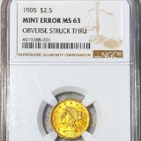 1905 $2.50 Gold Quarter Eagle NGC - ME MS 63