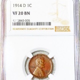 1914-D Lincoln Wheat Penny NGC - VF 20 BN