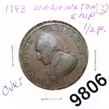 1793 Washington Copper Half Penny NICELY CIRC