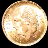 1955-M Mexican Gold 5 Pesos UNCIRCULATED