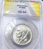 1935-S Daniel Boone Half Dollar ANACS - MS64