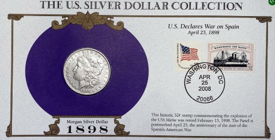 1898 Morgan Silver Dollar & Stamp CLOSELY UNC