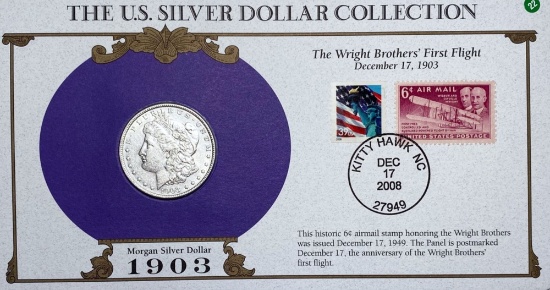 1903 Morgan Silver Dollar & Stamp NEARLY UNC