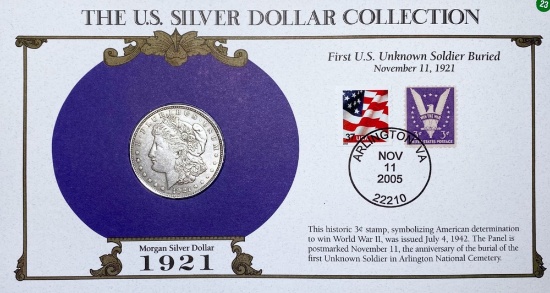 1921 Morgan Silver Dollar & Stamp CLOSELY UNC