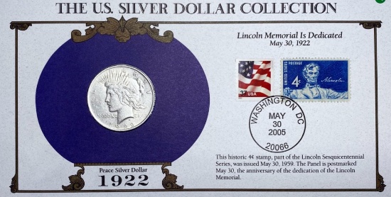 1922 Silver Peace Dollar & Stamp CLOSELY UNC