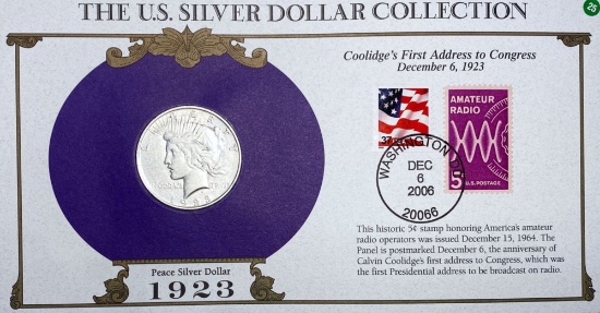1923-D Silver Peace Dollar & Stamp NEARLY UNC