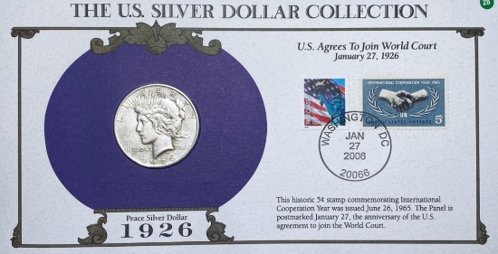 1926-S Silver Peace Dollar & Stamp ABOUT UNC