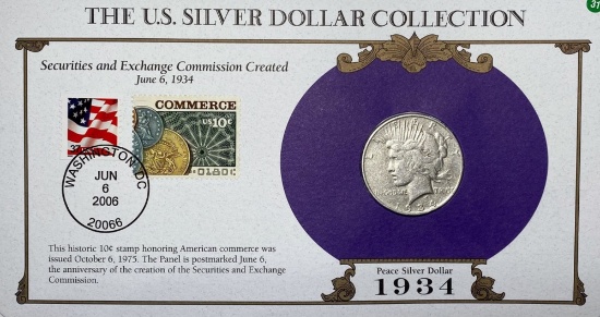 1934-S Silver Peace Dollar & Stamp LIGHTLY CIRC
