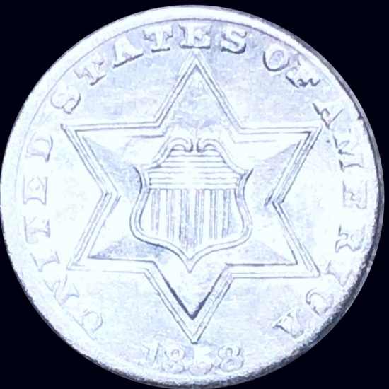 1858 Three Cent Silver CLOSELY UNCIRCULATED