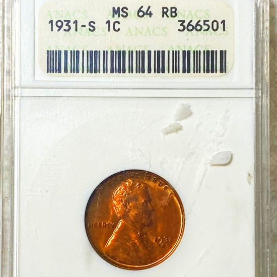 1931-S Lincoln Wheat Penny ANACS - MS 64 RB
