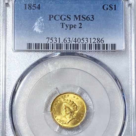 1854 Type 2 Rare Gold Dollar PCGS - MS63