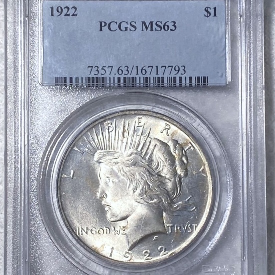 1922 Silver Peace Dollar PCGS - MS63