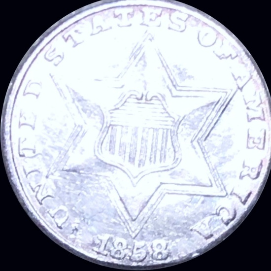 1858 Three Cent Silver NEARLY UNCIRCULATED