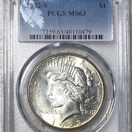 1922-S Silver Peace Dollar PCGS - MS63