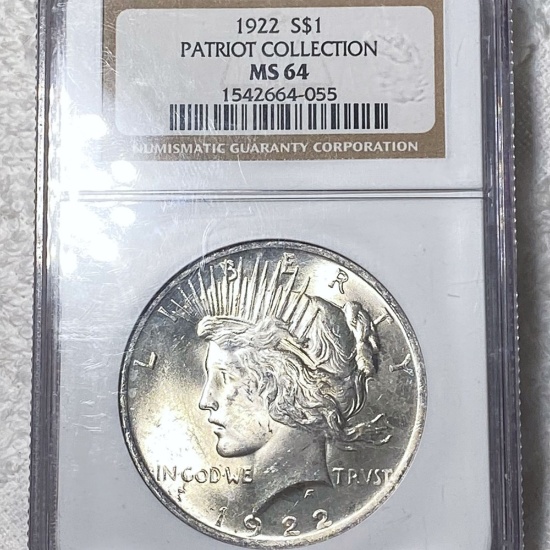1922 Silver Peace Dollar NGC - MS64 PATRIOT COLLEC