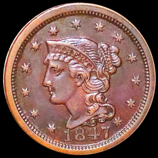 1847 Braided Hair Large Cent NEARLY UNC