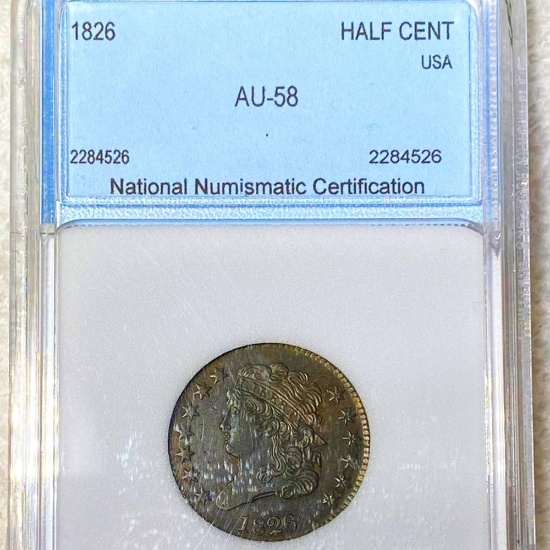 1826 Classic Head Half Cent NNC - AU58