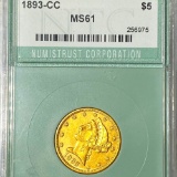 1893-CC $5 Gold Half Eagle NTC - MS61