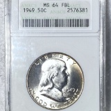 1949 Franklin Half Dollar ANACS - MS 64 FBL