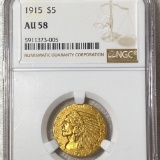 1915 $5 Gold Half Eagle NGC - AU58
