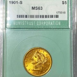 1901-S $5 Gold Half Eagle NTC - MS63