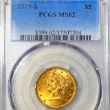 1899-S $5 Gold Half Eagle PCGS - MS62