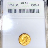 1851 Rare Gold Dollar ANACS - AU58