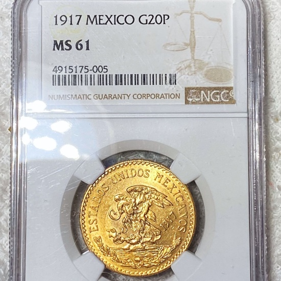 1917 Mexican Gold 20 Pesos NGC - MS61