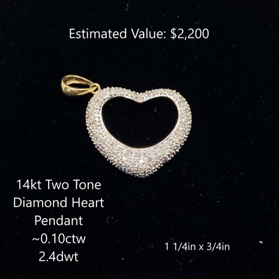 14kt Diamond Heart Pendant ~0.10ctw, 2.4dwt