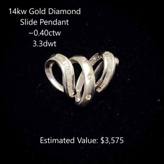 14kt Diamond Slide Pendant, ~0.40ctw, 3.3dwt