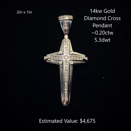 14kt Gold Diamond Cross Pendant ~0.20ctw, 5.3dwt