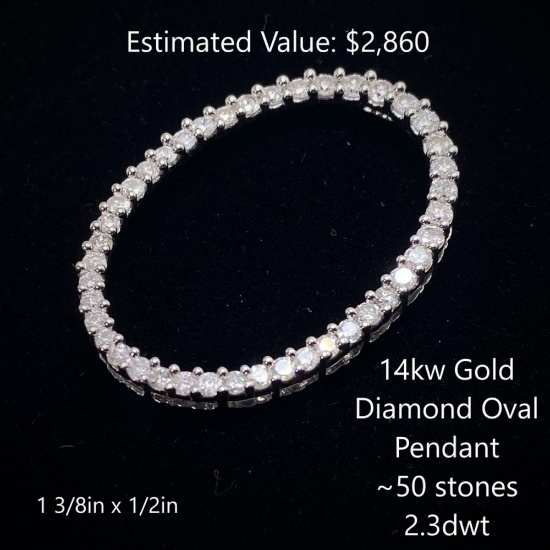 14kt Diamond Oval Pendant ~50 Stones, 2.3dwt