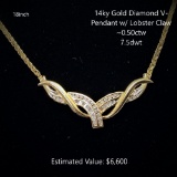 14kt Diamond V-Necklace, ~0.50ctw, 7.5dwt