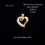 10kt Two Tone Diamond Heart Pendant, ~0.05ctw