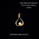 14kt Diamond Pendant, 5mm Center Stone