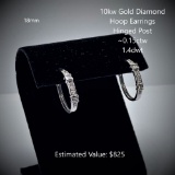 10kt Diamond Hoop Earrings Hinged Post, ~0.15ctw