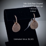 14kt Diamond Drop Earrings, 1.852ctw, 3.4dwt