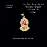 14kt Ruby-Like & Diamond Pendant, ~0.15ctw, 2.6dwt