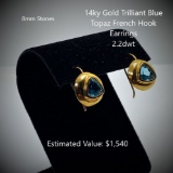 14kt Trilliant Cut Blue Topaz French Hook Earrings