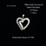 10kt Diamond Heart Pendant, ~0.70ctw, 1.1dwt