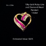 10kt Gold Ruby-Like & Diamond Heart Pendant
