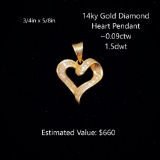 14kt Diamond Heart Pendant, ~0.09ctw, 1.5dwt