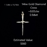 14kt Diamond Cross Pendant, ~0.03ctw, 0.9dwt