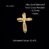 14kt Diamond Twist Cross Pendant, ~0.25ctw, 1.6dwt