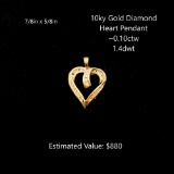 10kt Diamond Heart Pendant, ~0.10ctw, 1.4dwt