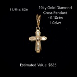 10kt Diamond Cross Pendant, ~0.10ctw, 1.0dwt