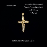 10kt Diamond Twist Cross Pendant, ~0.12ctw