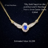 10kt Sapphire-Like & Diamond V-Necklace