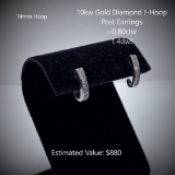 10kt Diamond J-Hoop Post Earrings, ~0.80ctw